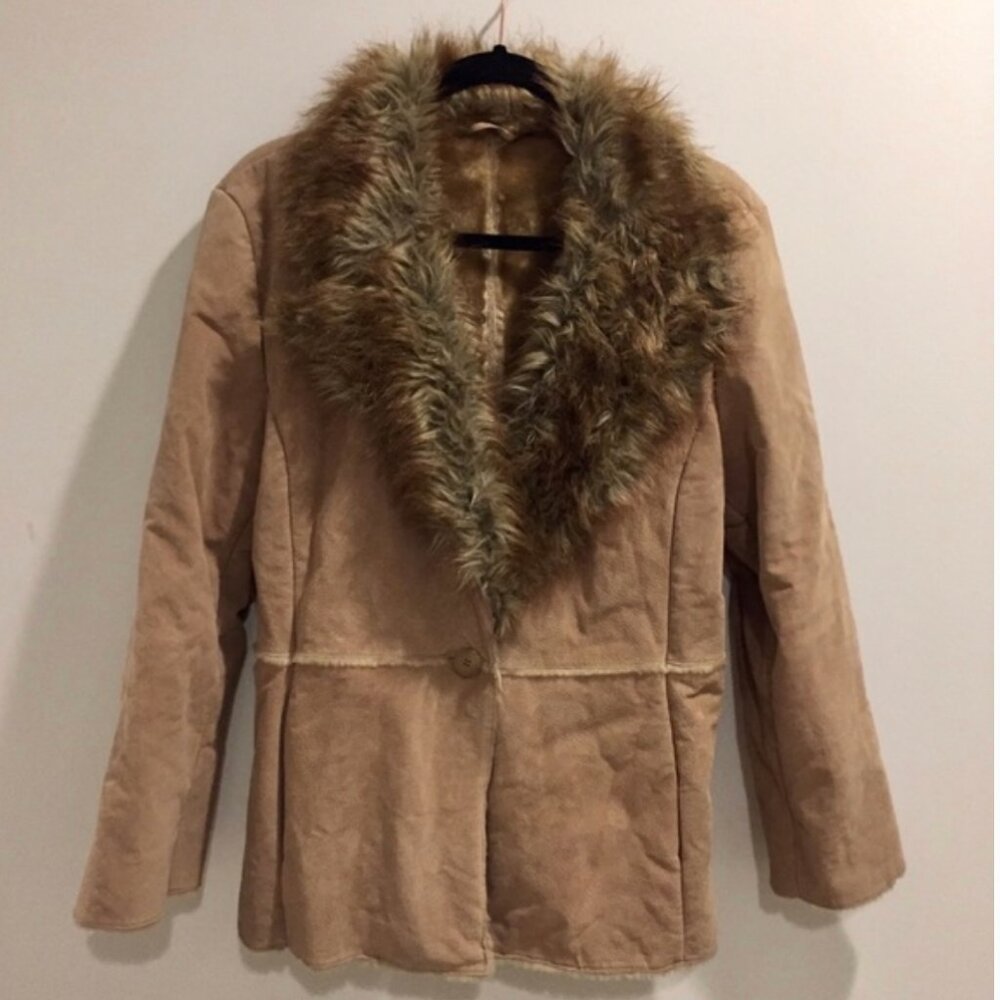 Vintage St. John’s Bay Leather Suede Jacket w/ Faux Fur Collar  L